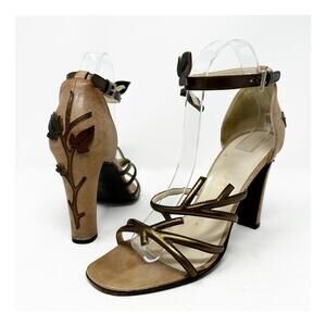 Prada Vintage Leaf Block Heel Sandals Size US 8.5 EU 38.5